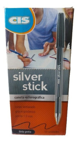 Caneta Cis Silver Stick Preto Com 50 Unidades