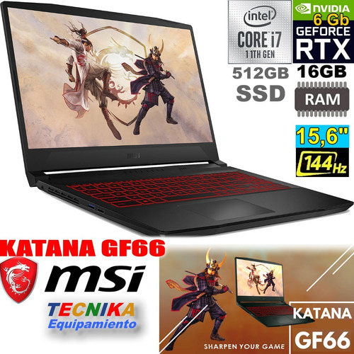 Imagen 2 de 7 de Notebook Gamer Msi Katana Gf66 I7-11 16gb Rtx3060 Ssd512 15