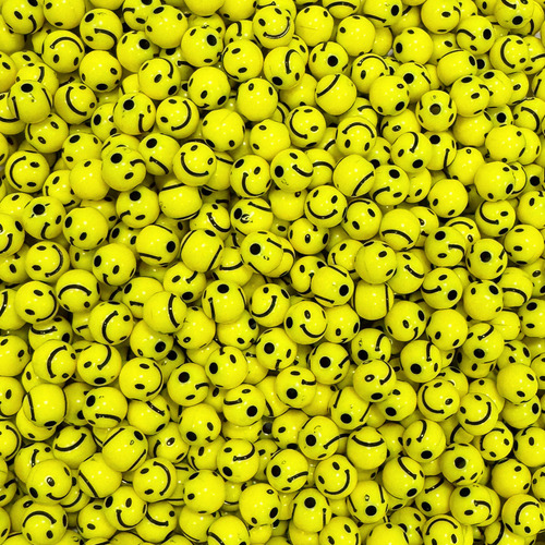 120 Bolitas Carita Feliz Negra Fondo Amarillo Oscuro - Bijou Fondo Amarillo Carita Negra Bolitta 8 Mm