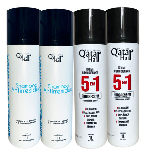 2 Kits Escova Semi Definitiva 5 Em 1 Qatar Hair 4x1litro