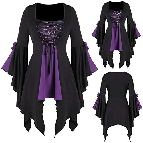 Aniywn Purple Aniywn Disfraz Gótico De Halloween Para Mujer, Estilo Vintage, Con Cordones, Mangas Acampanadas, Estilo Steampunk, Talla Grande, Color 