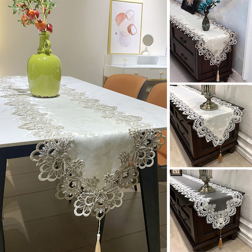 Mantel Con Tiras Triangulares, Camino De Mesa De Encaje