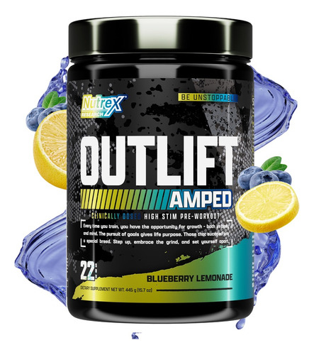 Nutrex Research  Aminoácidos Pre Entreno Outlift Amped Nutrex 22 Serv Blueberry Lemonade
