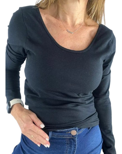 Remera Manga Larga Mujer Con Top Push Up Corpiño Algodón