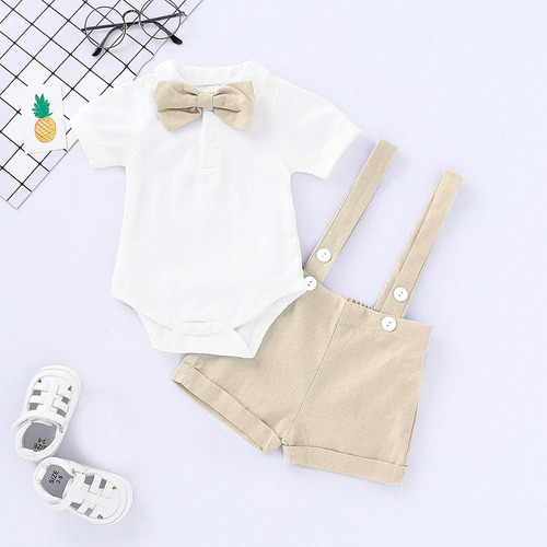 Traje De Verano Para Niños Con Estampado De Lazo Y Tirantes