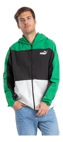 Chamarra Puma Hooded Windbreaker Verde Con Negro Para Hombre