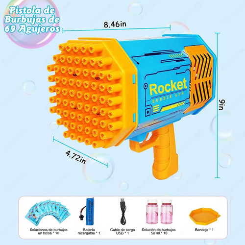 Pistola De Burbujas Rocket - Diversión Asegurada Para Niños Azul