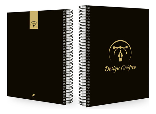 Caderno Universitário Profissões Preto E Gold 15 Matérias Cor Design Gráfico