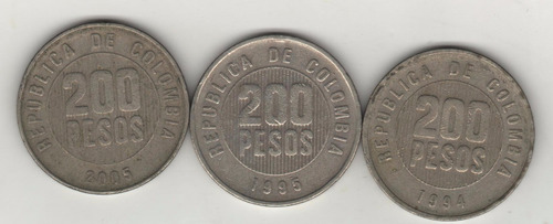Colombia Lote De 3 Monedas De 200 Pesos Km 287