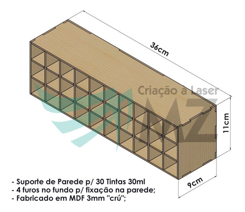 Expositor P/ 30 Tintas Tatuagem Tattoo Mdf Crú