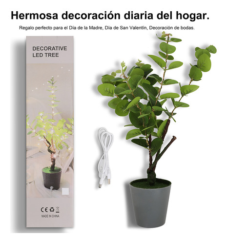 Lámpara De Noche En Forma De Planta Artificial Con Maceta