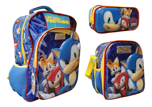 Kit Mochila Lonchera Lapicera Sonic Tails Knuckles Ruz 3d Azul 3d Vinil