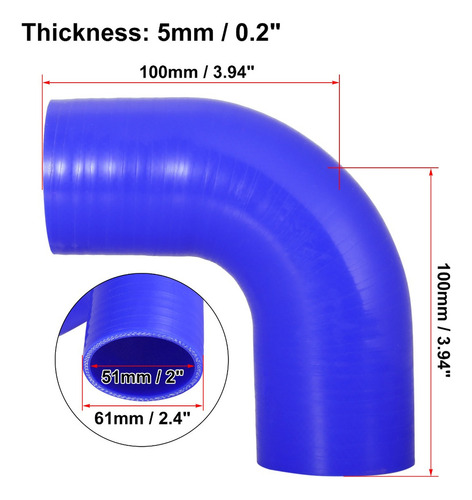 Manguera De Silicon Codo 90 Grados Intercooler 51mm Azul