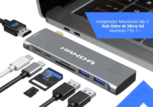 Imagen 6 de 10 de Adaptador Macbook Pro Air Hdmi Usb C Hub 3.0 4k Micro Sd 7-1