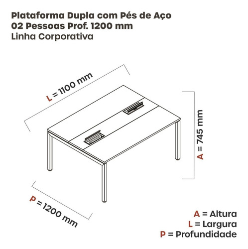 Mesa Plataforma Dupla Com Pé De Aço Para Coworking 110x120