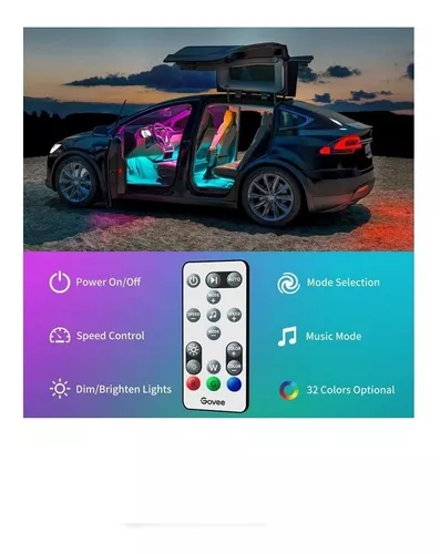 Govee Luces de coche, 10 modos de escena, sincronización de música, luces  LED RGB con 32 colores para automóviles, diseño de 2 líneas, luces