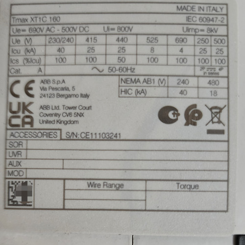 Interruptor Automatico Moldeado 4p 80a Xt1c 160 1sda067405r1