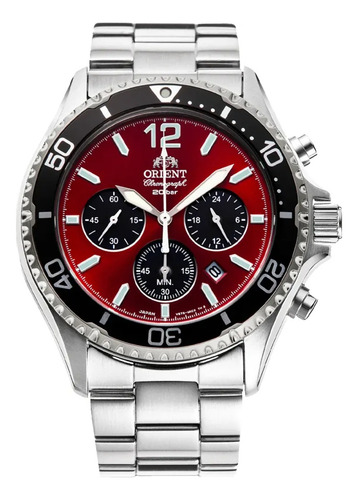 Reloj Cronografo Orient Mako Solar Ra-tx0207r10b Chiarezza Plateado Negro Rojo