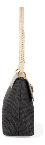 Bolsa Satchel Cloe Para Mujer Look Tejido Broche Magnético Color Negro
