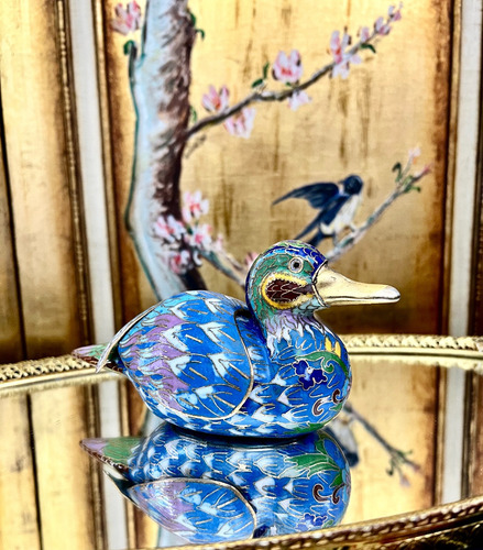 Despojdor Caja Bronce Esmalte Cloisonne Chino Pato Mallard (Usado)