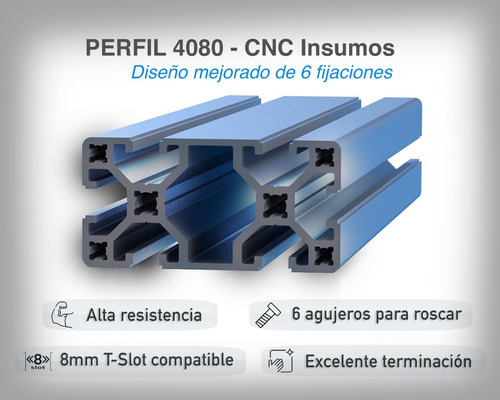 Imagen 2 de 10 de Perfil Aluminio 4080 Anodizado 1 Mt Tipo Bosch Router Cnc 3d