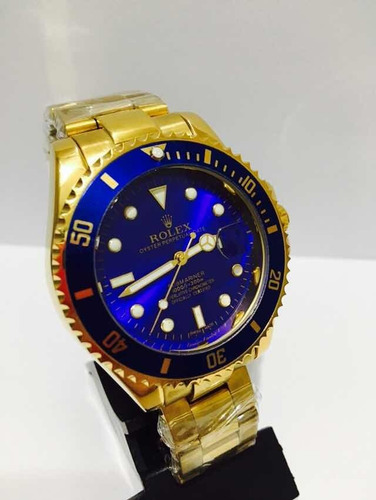Relógio Submariner Gold Azul Caixa Grande 45mm