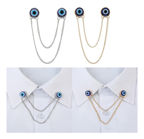 2 Uds Trajes De Hombre Ojos Azules Borla Cadenas Camisa