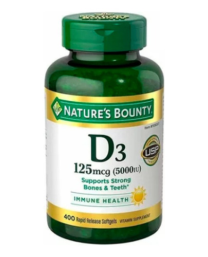 Vitamina D3, 125mcg (5000ui) ,nature`s Bounty 400 Softgels 