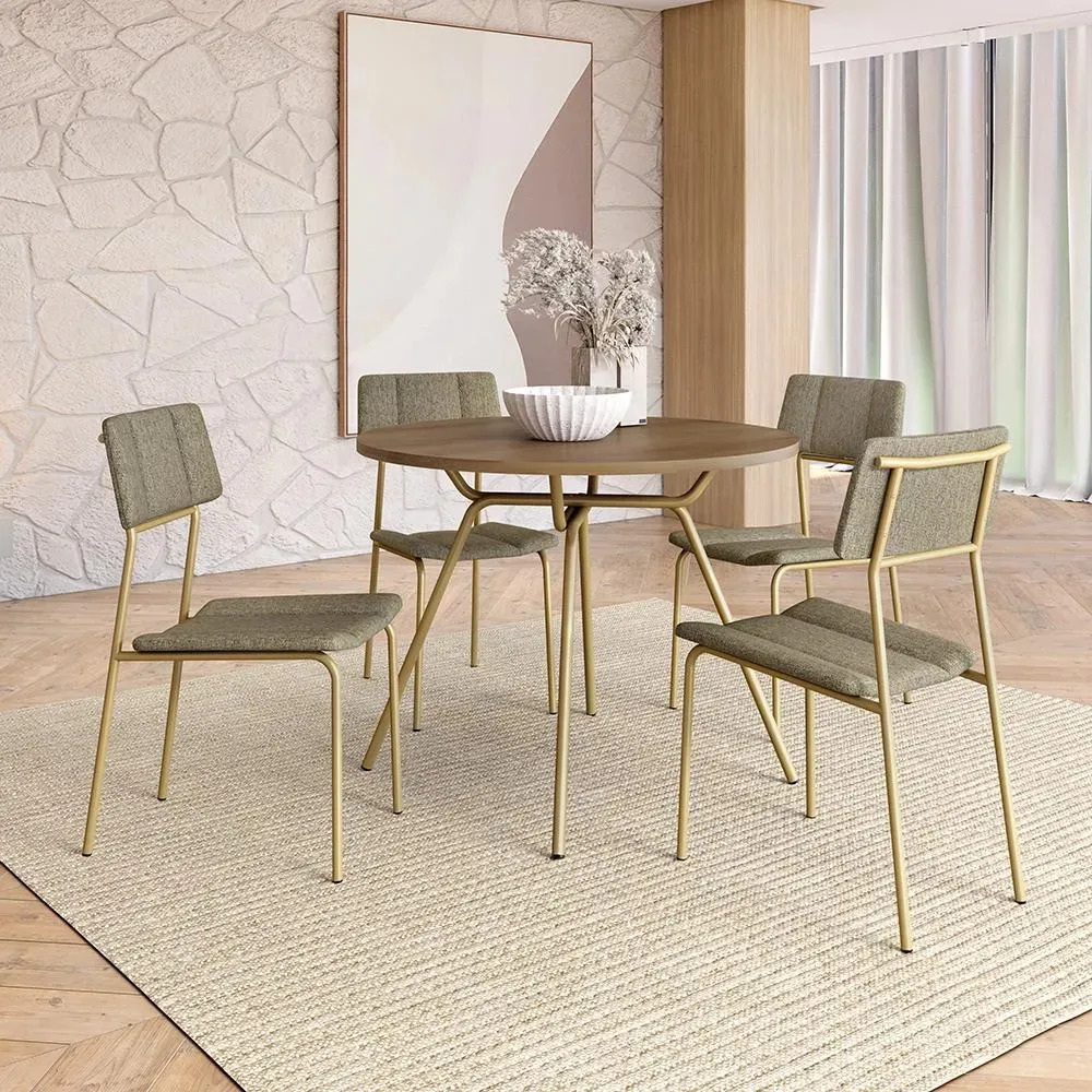 Conjunto De Sala De Jantar 4 Cadeiras Minna Carraro Dourado Dourado