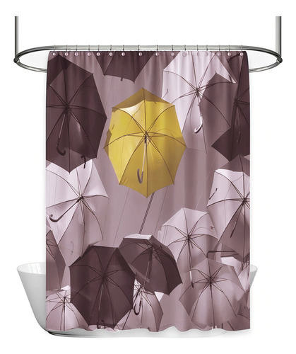 Cortina Baño Tela Natural Fiber Umbrellas 2 Metros Alto Color Negro