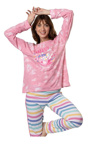 Pijama Mujer Invierno Manga Larga Y Pantalon Rayado So Pink 