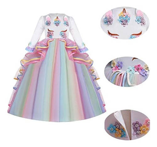 Izkizf Niñas Manga Larga Unicornio Arco Iris Princesa Cumple