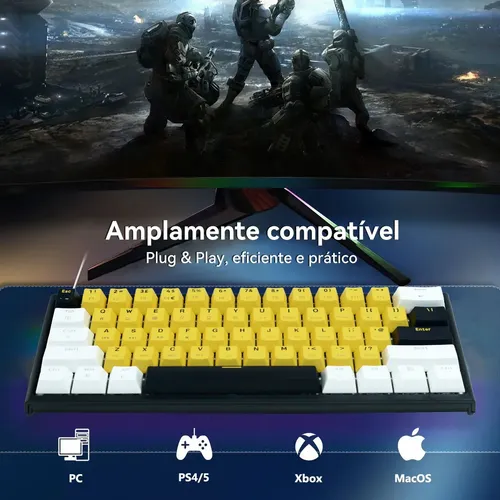 Teclado Mecânico Gamer Mk25 60% Rgb 61 Teclas Switch Red Usb