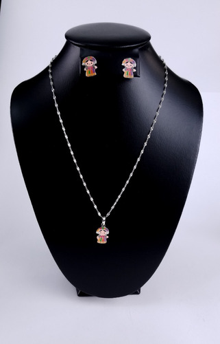 Conjunto De Collar Muñeca Lele + Aretes - Plata 925