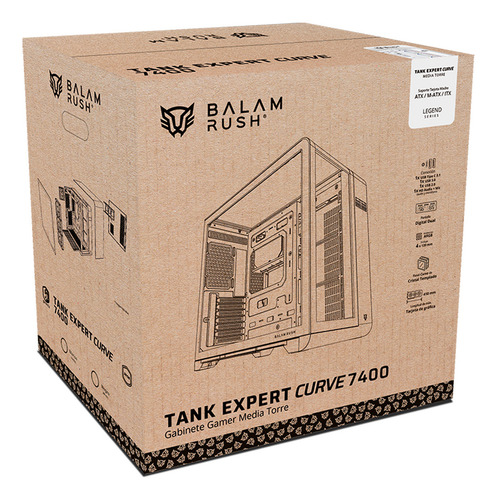 Gabinete Gamer Balam Rush Tank Expert Curve 7400 Atx Media Torre 4 Fan Cristal Templado Usb-c Argb Blanco Br-941600