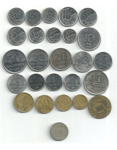 1 Cruzeiro 1985 E 1970 + 10 Centavos 1945 E 1989 + 21 Moedas