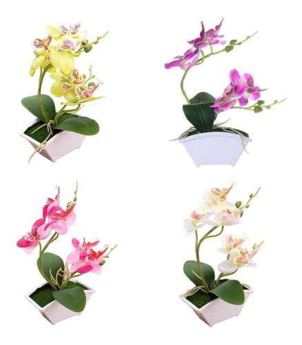 4 Piezas De Orquídea Artificial Bonsai Flor Falsa Floral