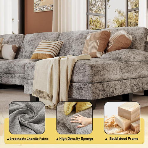Sofa En U Tela 3 Pz Espacios Pequeños Moderno Tela Espuma