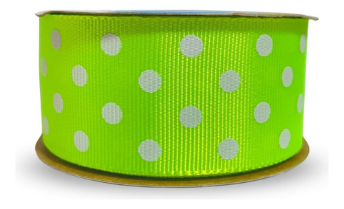 Fita De Gorgurão Poá 38mm Sinimbu Nº9 Com 10 Metros Cor Verde Neon Poá Branco