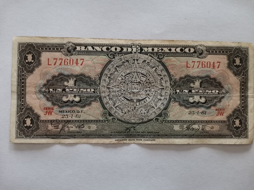 Billete Mexicano 1 Peso Antiguo 