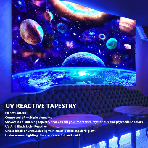 Tapiz De Pared Con Luz Negra, Diseño De Planeta Fluorescente