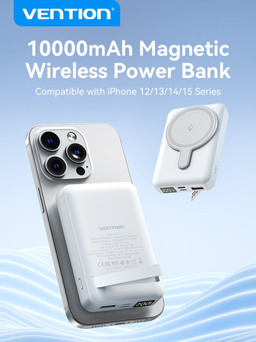 Power Bank Vention De 10000 Mah Usb-c/usb-a/inalámbrico 20w