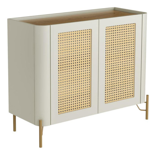 Buffet Aparador 98,5cm Porta Sextavada 100% Mdf Pés Metal Cor Louro E Luna Com Dourado