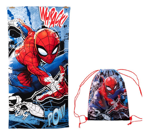 Toalla Playa Spiderman Marvel 70x140cm + Morral Cordel