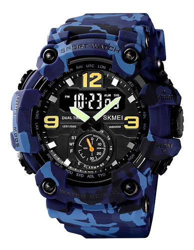 Reloj Hombre Skmei 1637 Sumergible Digital Alarma Cronometro Color De La Malla Azul Camuflaje