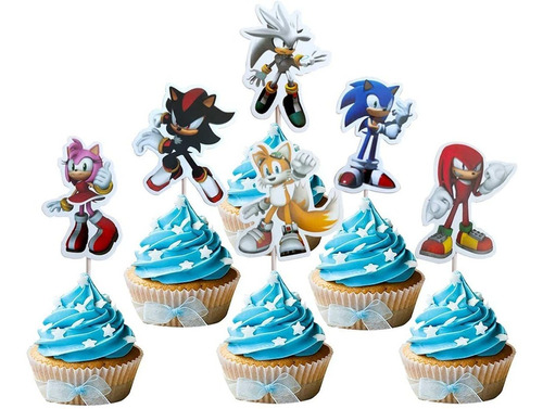 24 Piezas De Sonic Cupcake Toppers Para Niños Sonic Erizo Te