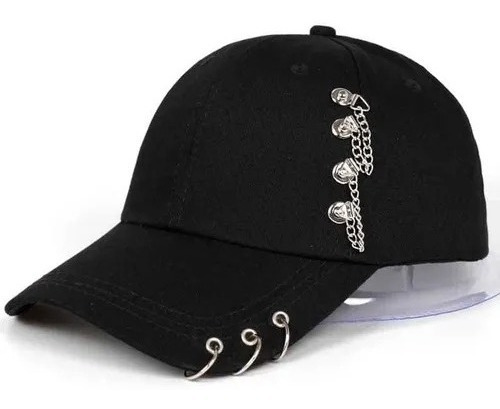 Gorra De Béisbol Curvas Negra Bts Con Argollas-aros Y Cadena