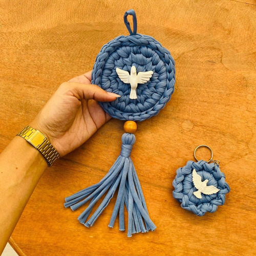 Kit Mandala E Chaveiro Crochê Divino Espírito Santo Azul