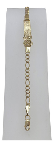 Esclava Pulsera Bebé Oro 10k Tejido Figaro 12.5cm Mariposa