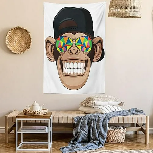 Tapiz De Dibujos Animados De , Divertido Mono Hipster Con Ga